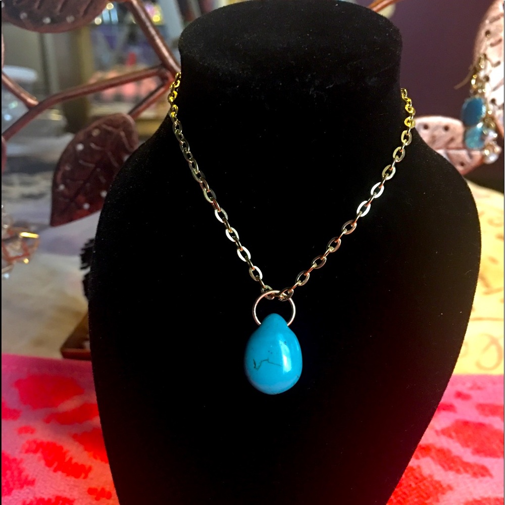 Baby Blue Marble Charm Bracelet with Gold Chain